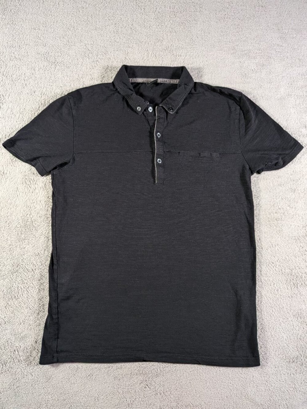 Hugo Boss S Black 100% Cotton Polo Shirt Button Down Collar Textured